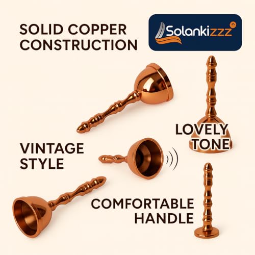 Image of Brass Hand Bell for Pooja (Aarti Tankori) - Traditional Ghanti for Mandir, Home & Office Temple | Pure Brass Prayer Bell for Aarti, Rituals & Decoration