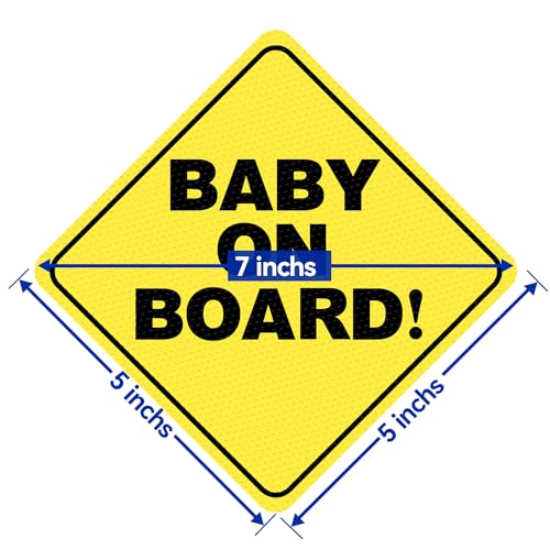 Image of Baby On Board Stickers for Cars 4Pack - 5 inchx5 inch High Visibility Reflective, See-Through & Waterproof, Strong Adhesive Car Window Decals for Safety, Essential Baby in Car Accessories for Parents