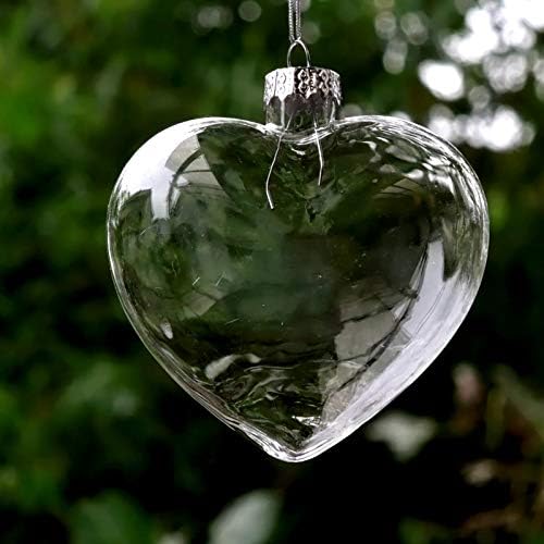 Anjing 12 Pcs Clear Glass Heart Ornaments Fillable Baubles for Christmas Party Wedding Decorations