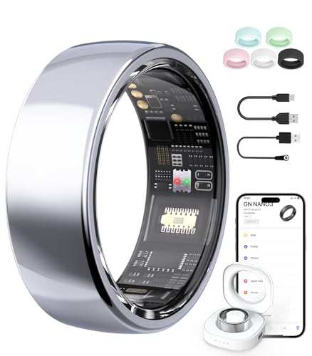 wepmous AI Smart Ring for Women Men, Health Fitness Tracker Ring with AI Health Analysis, Heart Rate Blood Oxygen Sleep Monitor, IP68 Waterproof Activity Tracker, No APP Fee (Silver,6#)