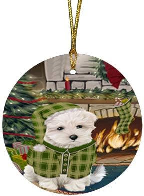 Christmas Express Delivery Red Truck Running Maltese Dogs Round Flat Ornament - Pet Decorative Hanging Ornaments for Christmas X-mas Tree Decorations - 2.75" Round Christmas Ornament