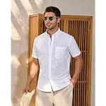 Leinenhemd Herren Kurzarm Hemd Sommer Freizeithemden Herren Casual Beach Shirts Regular Fit Männer Leinenhemd Button Down Basic Men Shirts mit Brusttasche – Bild 2