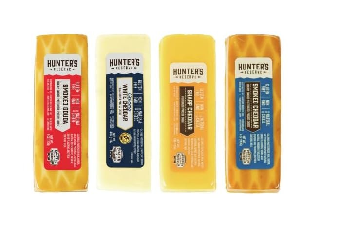 HUNTERS RESERVE PKM - Cheese Bar Assortment 4oz - 4PC Variety Pack CREAMY WHITE - SMOKED CHEDDAR - SHARP - SMOKED GOUDA