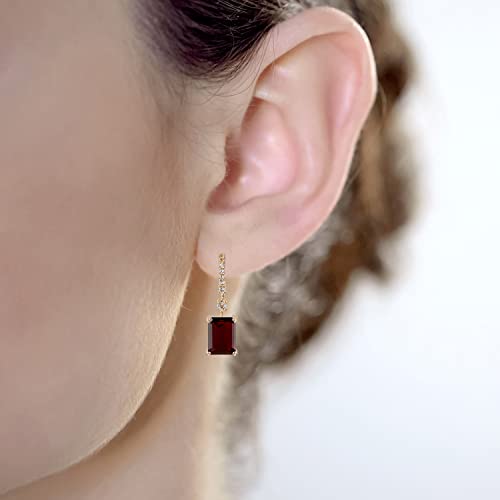 10K Yellow Gold Emerald-Cut Garnet And White Topaz Dangle Earrings #TOP3
