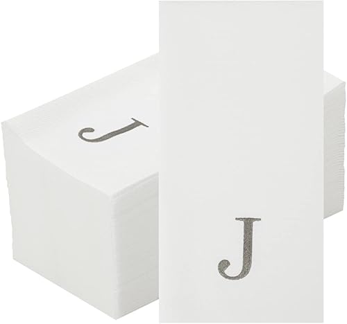 Miniatura 448 de Luxenap - Toallas de invitados de 15.8 x 7.9 pulgadas, 50 toallas de mano con letras plateadas, letra "P", fuente Sans Serif, servilletas de papel