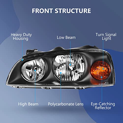 Eccpp Headlight Assembly Pair For Hyundai Elantra 2004-2006 Black Housing Amber Reflector Clear Lens Driver And Passenger Side #TOP1