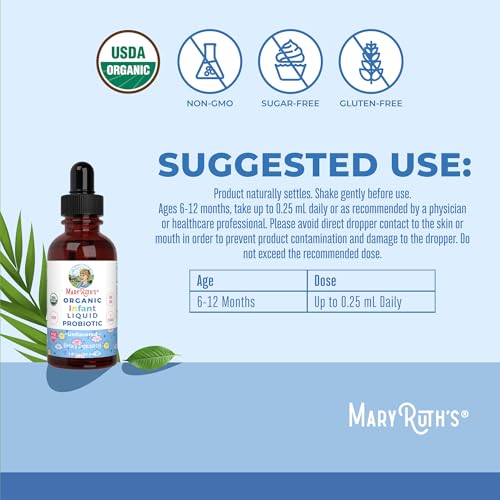 MaryRuth Organics USDA Organic Infant Liquid Probiotic Drops | Baby Essentials | Probiotics for Infants | Baby Probiotic Drops | Proprietary Probiotic Blend | Vegan | Non GMO | 125 Servings