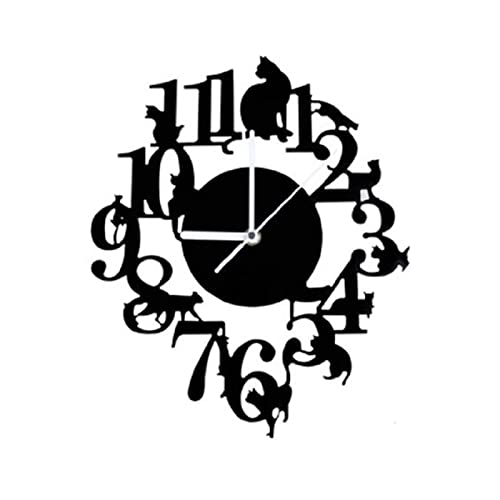 Renslat Black Cats Wall Clock Hook Antique Indoor Wall Clock Scandinavian Clock Cute Cats (Black) (Color : Black, Size : One Size) #TOP18
