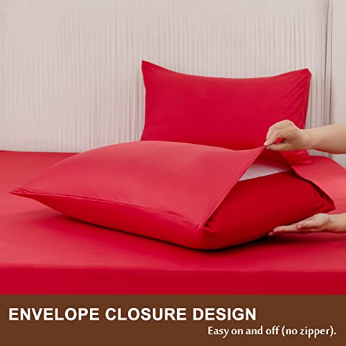 Overket Full Sheet Set Ultra Soft Full Bed Sheets 1800 Series Luxury Cooling Sheets-100% Microfiber-Breathable-Wrinkle Free - Full Size Red-6Pc #TOP2