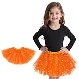Zando Sparkle Orange Tutu for Girls Stars Sequins Tutu for Toddler Girls Kids 3 Layers 2-8 Years Halloween Princess Elastic Puffy Tulle Elastic Waist Dance Skirt Birthday Party Dress up Soft