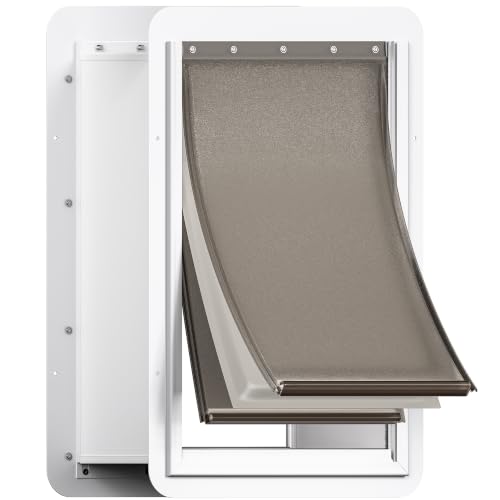 URSPET Large Dog Door for Wall, 3-Flap Insulated, Steel Frame, White
