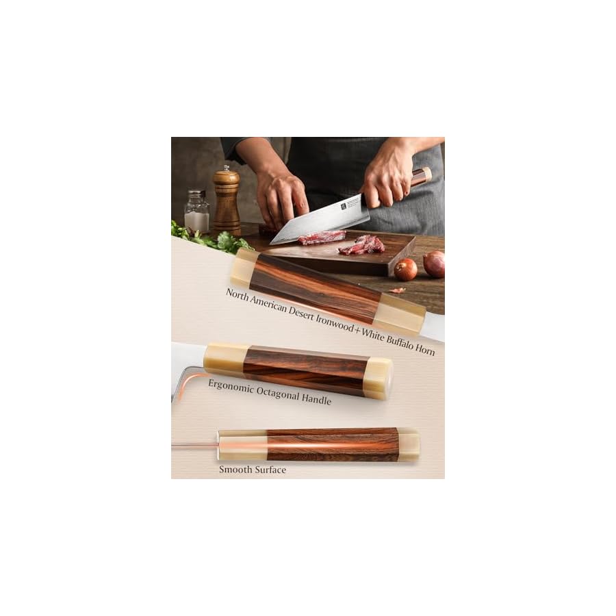 XINZUO 8 Inches Japanese Kiritsuke Chef Knife, Super ZDP-189 Steel Knife, Professional Cooking Knife for Chefs&Home, 67HRC, Ergonomic Octagonal Handle with Desert Ironwood