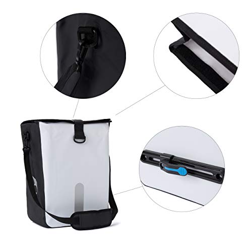 #DoYourOutdoor 3in1 Hinterradtasche mit praktischem Schnellverbindungssystem für Gepäckträger - Wasserdicht & Reflektierend - 21 Liter Rolltop- Fahrradtasche mit Schultergurt, Tragegriff - weiß