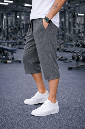 Image of Mack Jonney Men's Sports Capri Pants | Lightweight Polyester Workout 3 /4 Pants with Elastic Waist for Gym, Running & Training-M8356