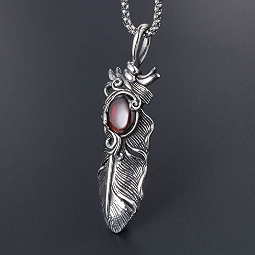 Collier grenade rubis et plume en titane, cadeau idéal de style - 5