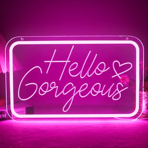 Hello Gorgeous Neon Sign for Wall Art Decor,LED Neon Lights for Home Wedding Birthday Backdrop Bacelorette Party Wth Dimmable,Gifts for Teen Girls