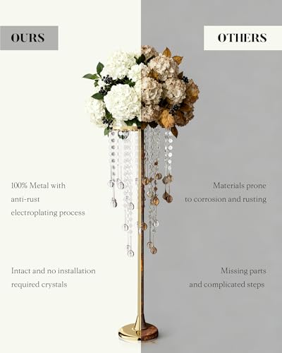 AURABEE 12 Pcs Tall Gold Crystal Wedding Centerpieces for Tables - 29.53" Tall Flower Stand for Wedding with Crystal Gold Vases for Centerpieces - 108g Weighted Base (Bases para Centros De Mesa) — view 5