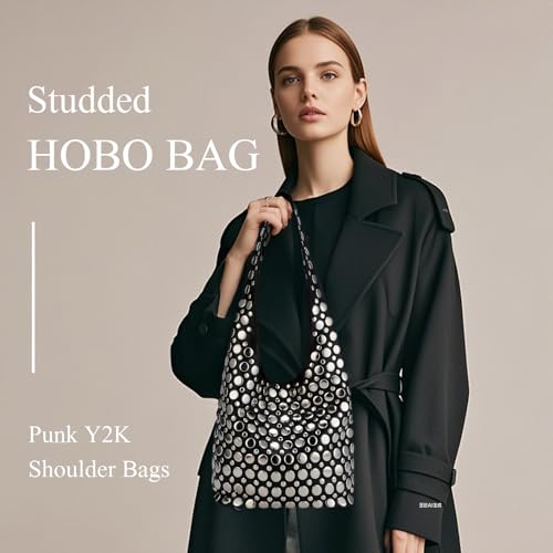 Image of Studded Y2K Purses for Women Punk PU Leather Shoulder Hobo Bags Trendy Underarm Tote Handbags