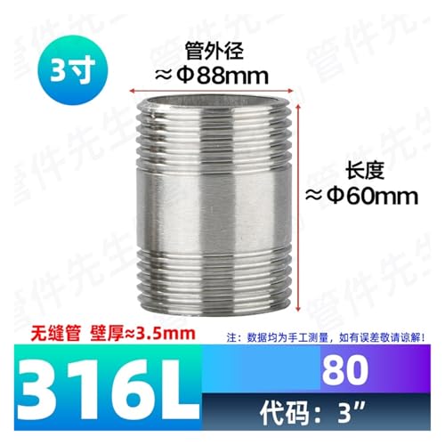 Tuyau d'eau抗腐蚀不锈钢316L双外丝直通接头4分6分1寸 - 3