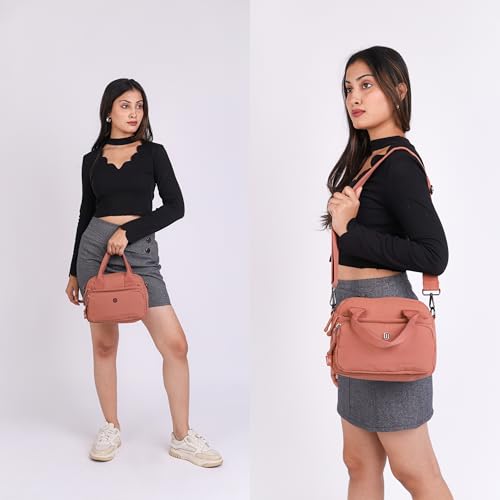 Image of TS WITH TECHSUN Small Women Crossbody Sling Bag Handbag for Travel Office Use, Water Resistant Nylon Shoulder Purse, Adjustable Strap Multipocket Organizer (25(L) X 19(H) X 9(W) CM)