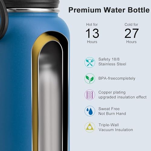 Image of KOODEE 26 oz Insulated Water Bottle Stainless Steel Double Wall Vacuum Metal Sports Water Bottle with Leakproof Spout Lid, Wide Mouth Water Bottle (Navy)