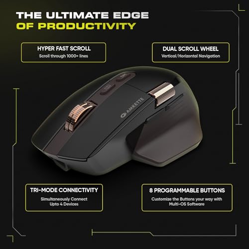 Image of Amkette XS Series Flow 2 Programmable Wireless Mouse /Bluetooth Mouse,Free-Spin Scroll, 2.4G+3xBT+Wired Mode, 8 Button, Dual Scroll, 8000 DPI, 1000Hz Polling, Web Software, Rechargeable, 2 Yrs Warranty