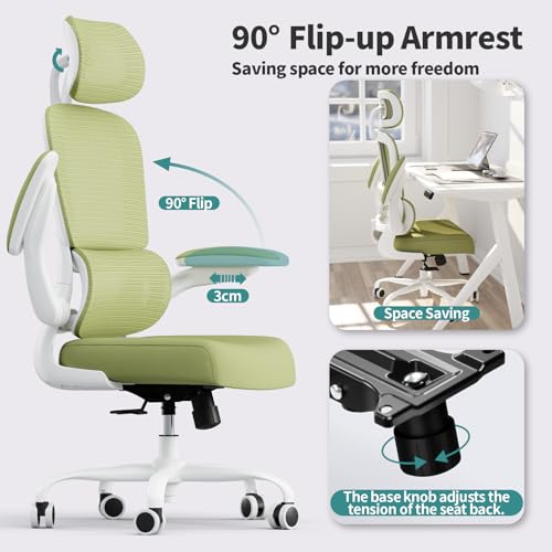 Image of TRALT Office Chair Ergonomic Desk Chair, 330 LBS Home Mesh Office Desk Chairs with Wheels, Comfortable Gaming Chairs (1, Green)