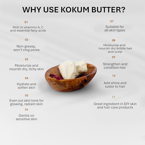 Nourichesse Kokum Butter - 1 LB (16oz) Block. Pure Butter, Great Moisturizer for Skin and Hair. Use in DIY Soap, Balm, and Cream