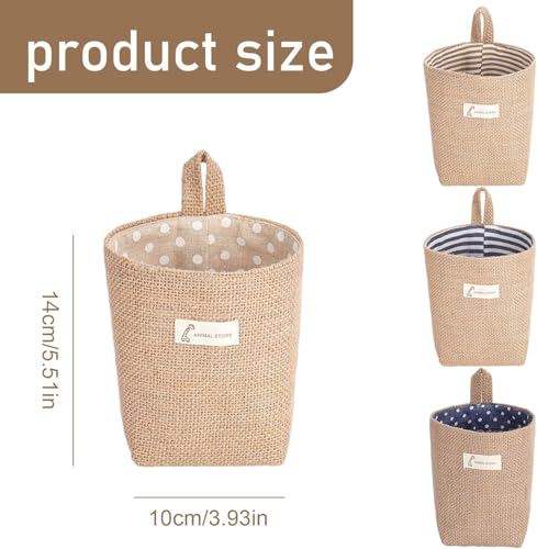 Miniatura 2 de 4 Cestas De Almacenamiento Pequeñas, Cesta De Almacenamiento De Algodón Y Lino, Pequeña Cesta De Mimbre, Plegable, Con Gancho, Para Cosméticos, Llaves, Objetos Pequeños