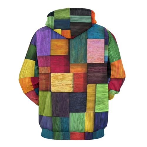 Sweat à capuche hommes motif patchwork géométrique rouge et vert casual - 4