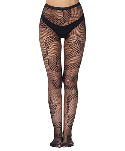 Image of Womens Fishnet Snake Tights Patterned Pantyhose High Waist Stockings