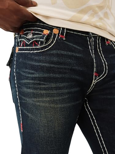 True Religion Men's Billy Super T Flap Jeans – Straight Leg Denim with Contrast Stitching2