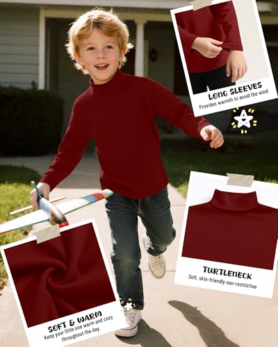 3 Pack Boy's Turtleneck Long Sleeve Pullover T-Shirts Warm Stretch Kids Turtle Neck Base Layer Tops for Boys4