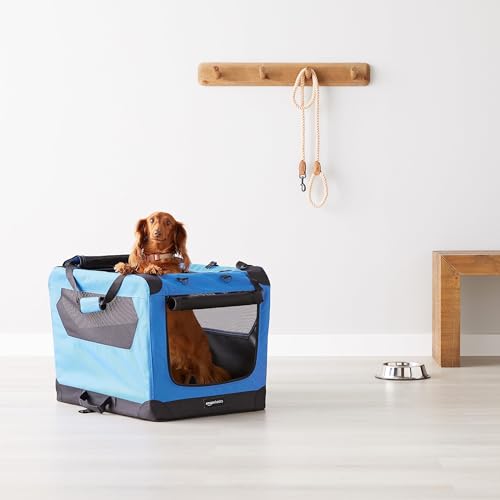 Amazon Basics Portable Soft Pet Dog Crate Carrier Kennel, Foldable, Washable, Up to 25 lbs, 26 x 18 x 18 inches, Blue - Image 7