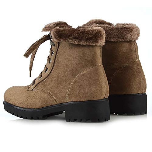 Essex Glam Womens Lace Up Ankle Boots Ladies Taupe Faux Suede Faux Fur Lined Collar Combat Shoes 9 B(M) Us #TOP1
