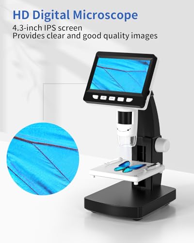 CIMELR 4,3-Zoll-Digital Mikroskop, 50X-1000X Auflösung, USB Mikroskop mit 8 einstellbaren LED-Beleuchtungen, Mikroskop für Erwachsene/Kinder (306-B)