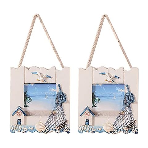 OHAOLYLE 2 Pcs Wooden Beach Picture Frame Seaside Vacational Frames Nautical Photo Frame Standing and Wall Picture Frames Ocean Tropical Photo Frame for Bathroom Kitchen Decor Gift Accessory Cover