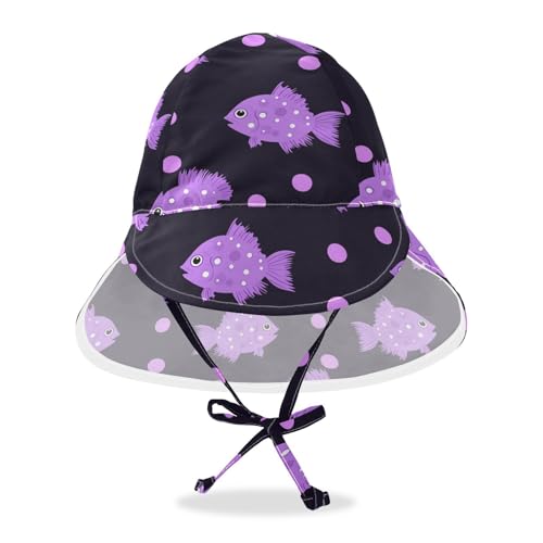 KLL Toddler Baby Beach Hats Boys Bucket Hats Baby Girls' UPF 50 Large Brim Traveling Camping Hat Puffer Fish Lavender Polka Dot Pattern