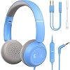 New Bee® Cuffie per Bambini, Cuffie Bambini Sopra l’orecchio con Microfono, cuffie con cavo con Limitatore volume 85dB/94dB per Ragazzi Ragazze Phone IPad PC Laptop Tablet (Blu)