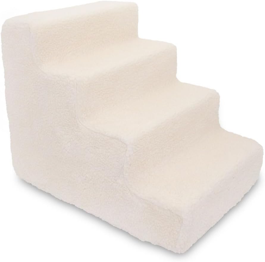 Best Pet Supplies Dog Stairs & Steps - Foam Steps for Small Dogs & Cats, Non-Slip Indoor Balanced Pet Step Support, Dog Ramp, No Assembly, Ivory, 3-Step (13.5-inch Height)