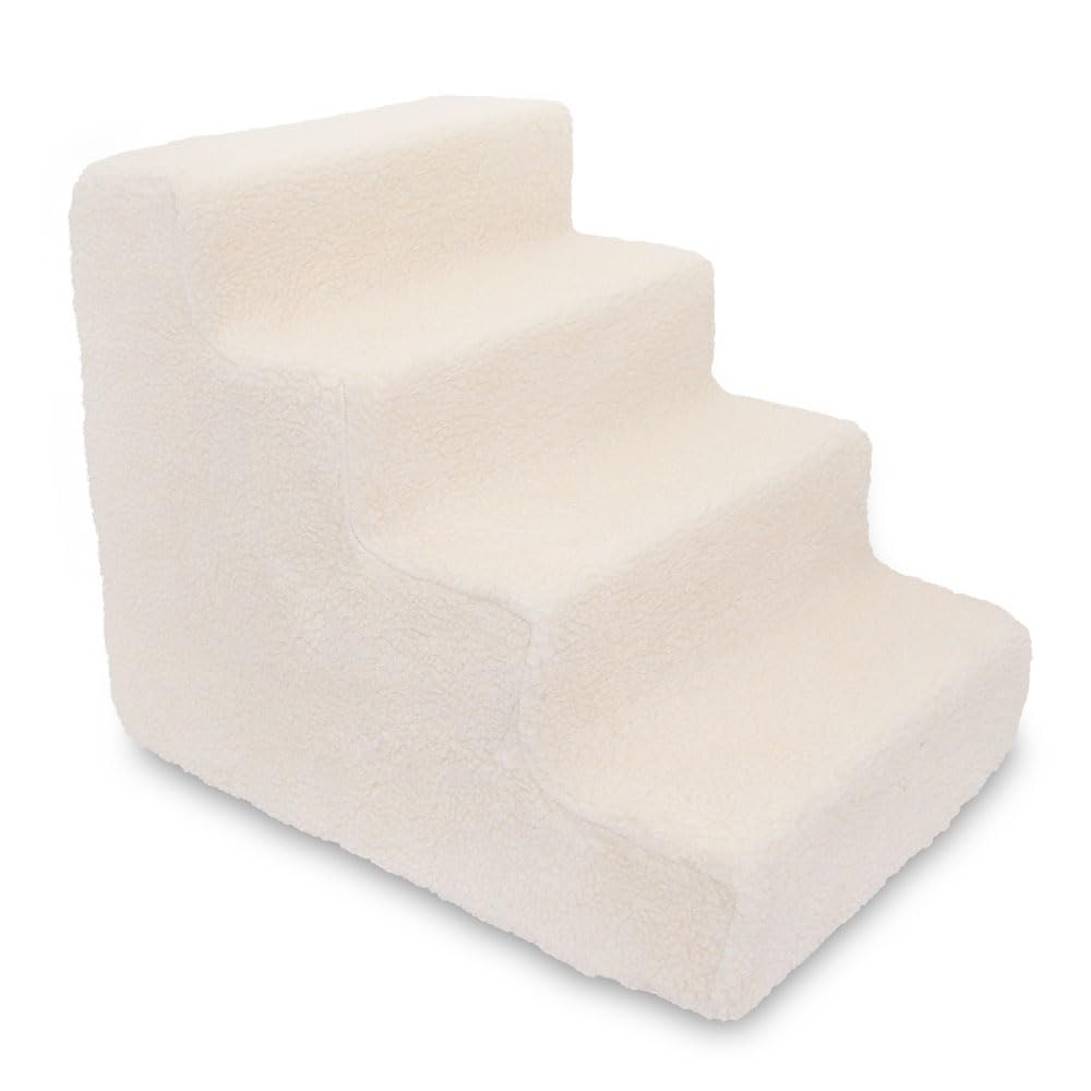 Best Pet Supplies Dog Stairs &amp; Steps - Foam Steps for Small Dogs &amp; Cats, Non-Slip Indoor Balanced Pet Step Support, Dog Ramp, No Assembly, Lambswool, 4-Step (18-inch Height)