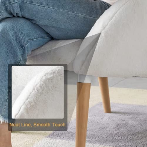 Fancyarn Accent Chair - Faux Wool White Chair, Modern Vanity Chair, Cozy Armchair With Beech Wood Legs, Mid Century Upholstered Leisure Chair, Soft Chair For Bedroom, Living Room #TOP5