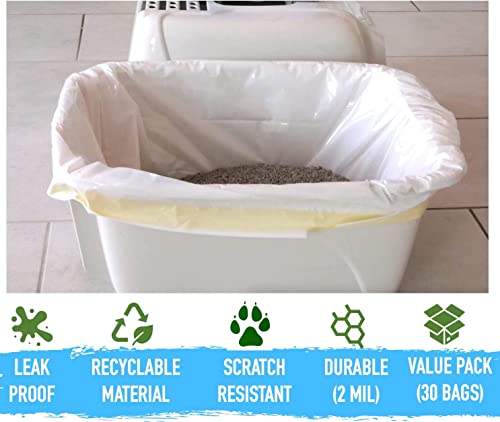 Cat Litter Box Liners Drawstring Large (30 Bags) 37\" x 18\" Scratch Resistant Extra Heavy 2 Mil Litter Tray Cat Box Liner Bags (30 Count, Large)