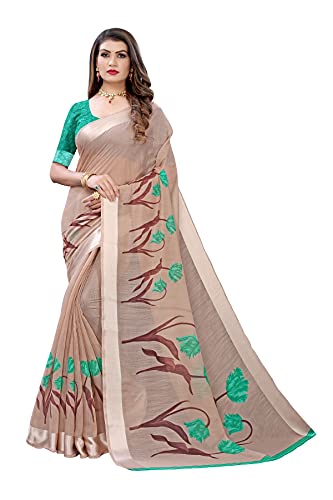 Sari floral en lin pour femme de qualité supérieure avec blouse