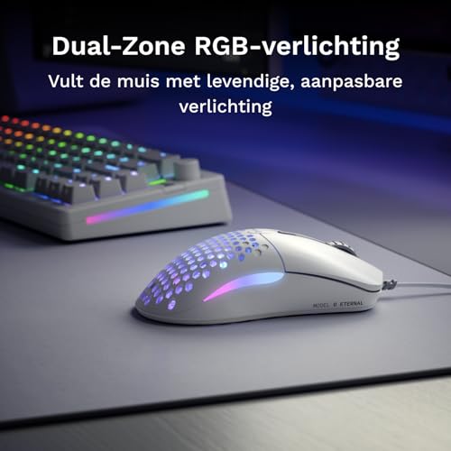 Glorious Model O Eternal Ultralight RGB Gaming Mouse - bedraad - 55 g lichtgewicht - aanpasbaar RGB-licht - 6 customizable knoppen - symmetrisch ontwerp - 12K DPI optische sensor - pc/Mac - Wit - Afbeelding 4