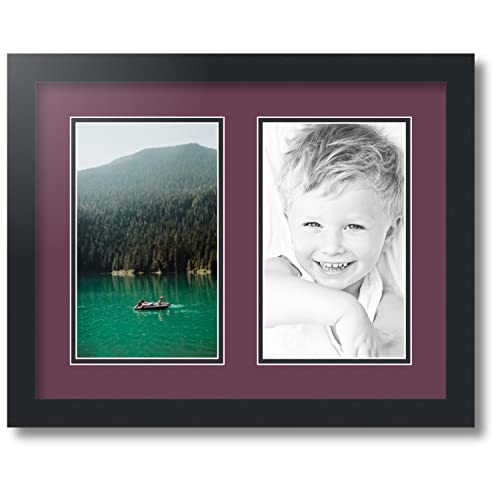 ArtToFrames Collage Photo Frame Double Mat with 2 - 6x10 Openings and Satin Black Frame