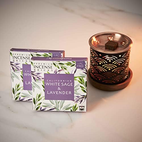 White Sage & Frankincense Incense Bricks (2 x 9 Bricks) & Snowflake Exotic Burner by Aromafume - Salvia Apiana & Boswellia Resin Extract. Ideal for Healing and Cleansing Rituals. Low- Smoke, Non Toxic
