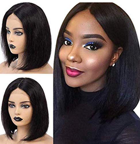 ACZHAIR Short Bob Brazilian Human Hair Wigs Straight 4X4 Lace Front Wigs for Black Womens Natural color with 150 Density 8"