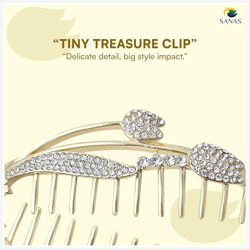Image of Sanas (1Pcs) Banana Clips For Hair Accessories For Woman Clutchers For Hair Clips For Woman Statement Accessory Fishtail Banana Clip Fancy Lightweight Clutcher For Women Stylish (1Pcs)(Golden-Crystal)