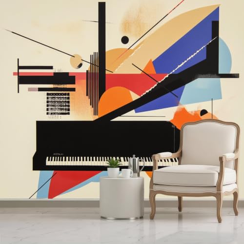 Papier Peint Piano à queue abstrait panoramique noir 350x256 cm